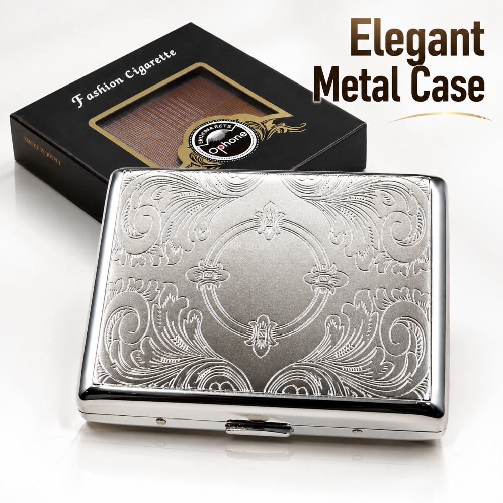 Men'S Accessories Holder - RVS Sigarettenkoker met reliëf, draagbare metalen