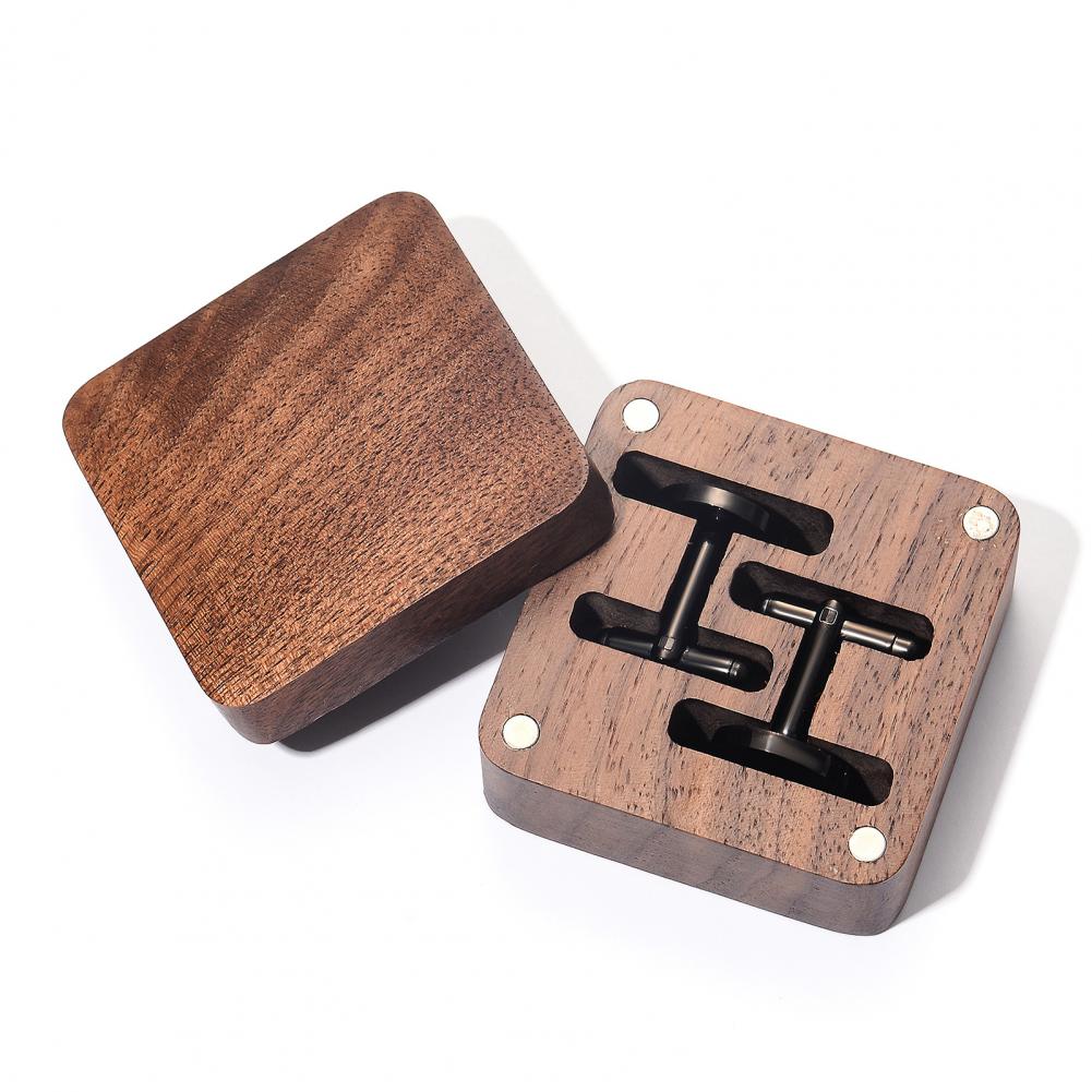 Cufflink Box Set - Walnoot manchetknoopsdoosje van massief hout met