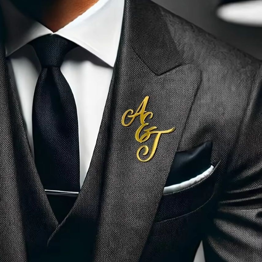 Men Accessories Brooch - Aangepaste monogram initiële naam roestvrijstalen reversspeld